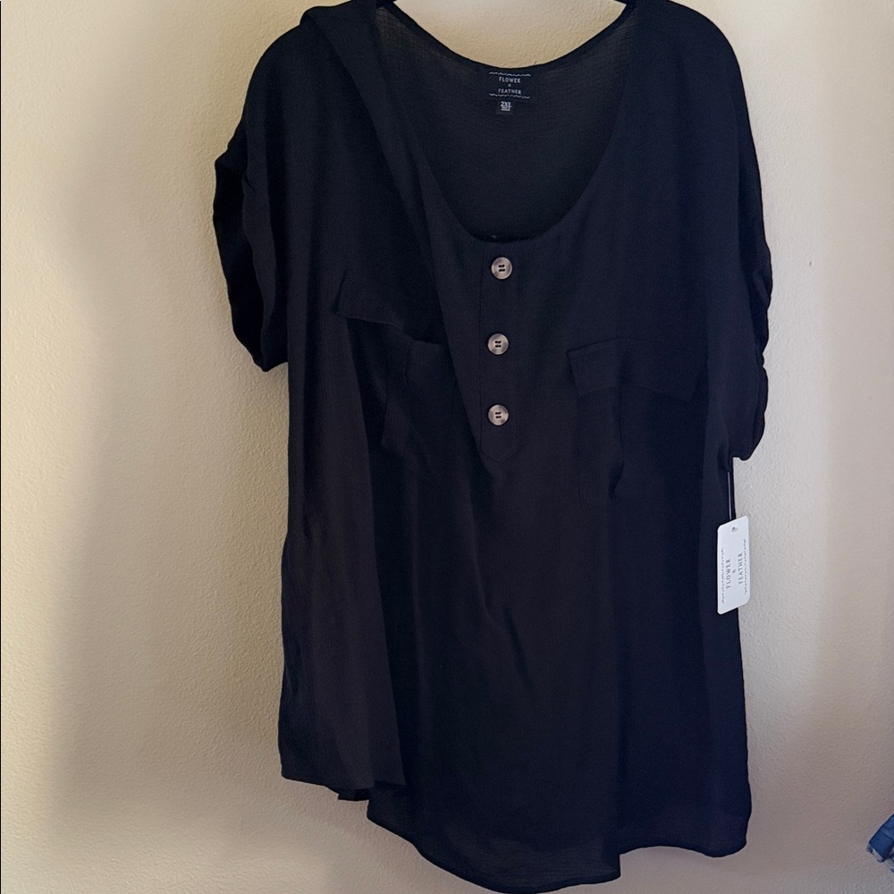 Elegant Black Women's Blouse with Button Detail